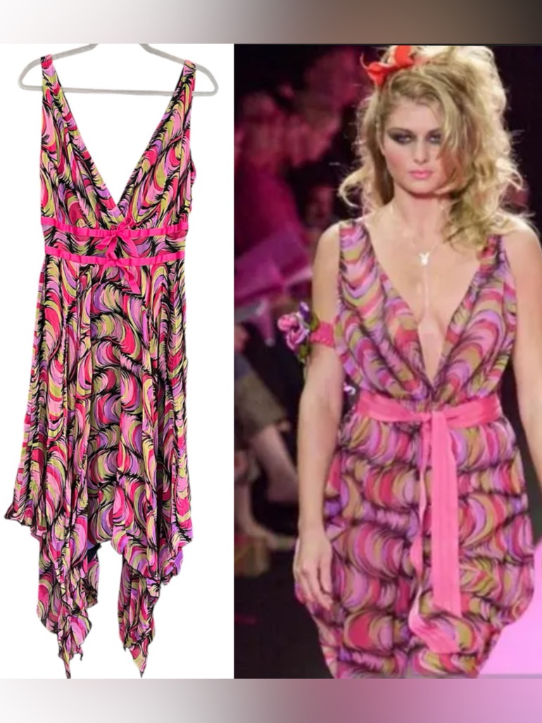 Nwt Vintage Y2k Betsey Johnson New York Sheer Silk Handkerchief Hem Runway Dress